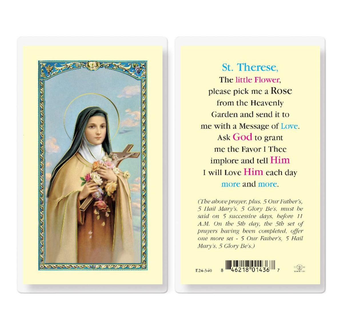 St Theresa Pick Me a Rose Laminated Holy Cards 25pcs,