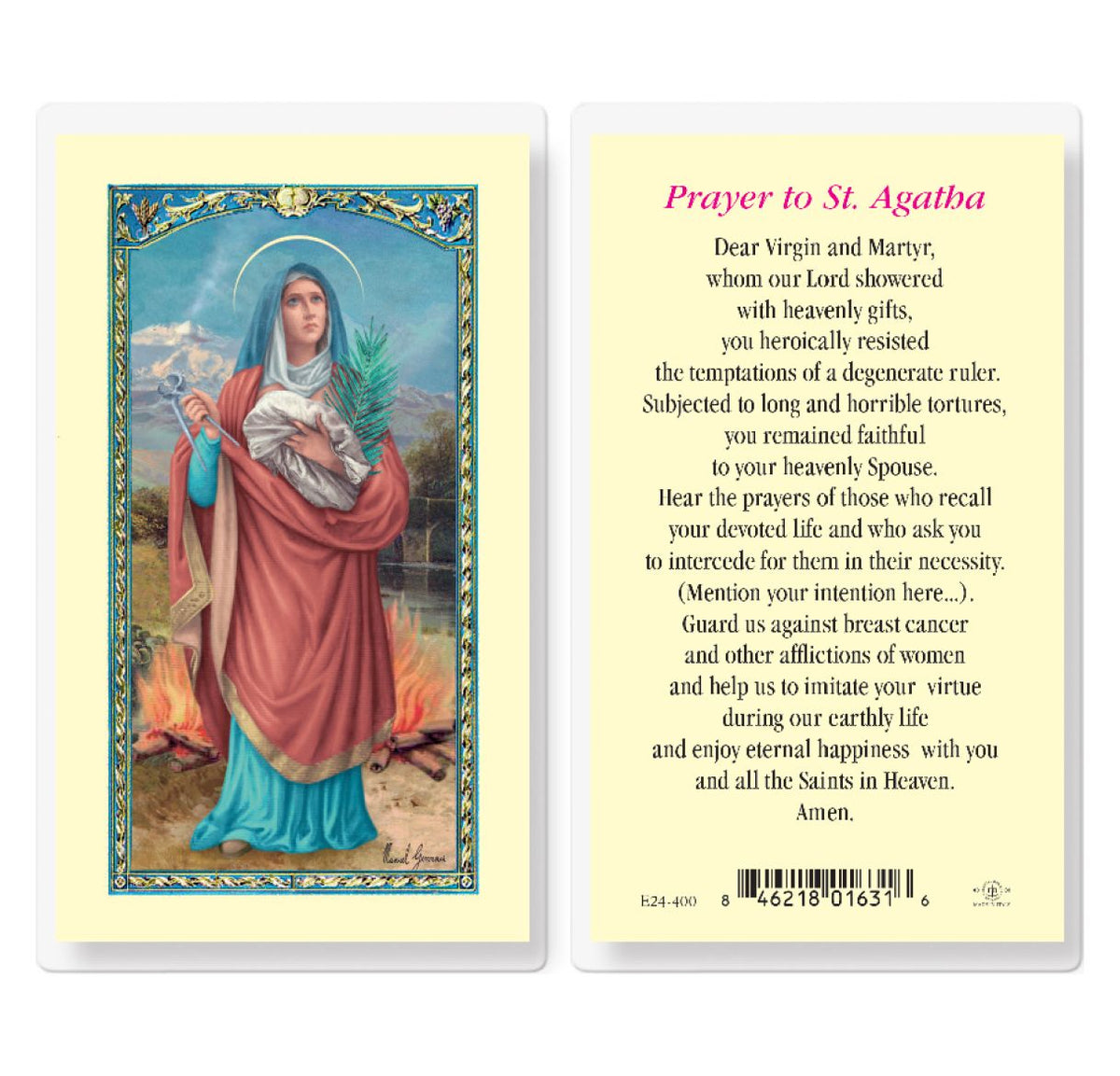 St Agatha Patron Saint Laminated Holy Cards 25pcs,