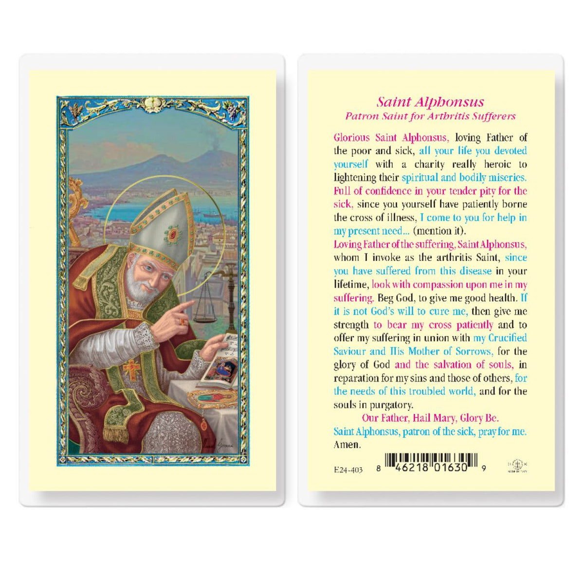 St Alphonsus Maria de Liguori Arthritis Sufferers Laminated Holy Cards 25pcs