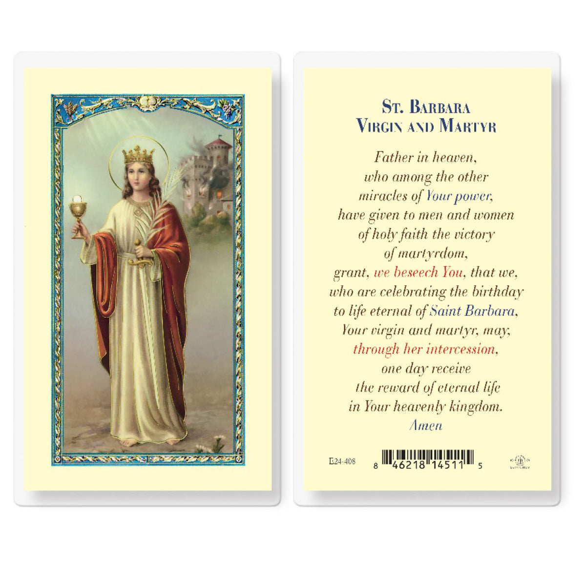 St Barbara Prayer Laminated Holy Cards 25pcs,