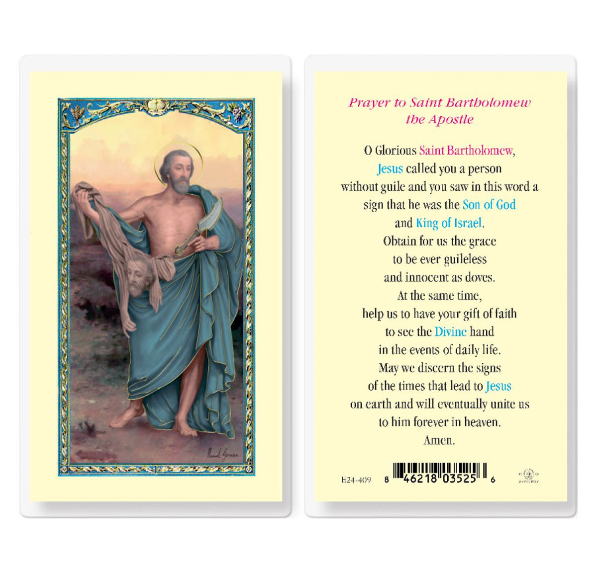 St Bartholomew Prayer Laminated Holy Cards 25pcs,