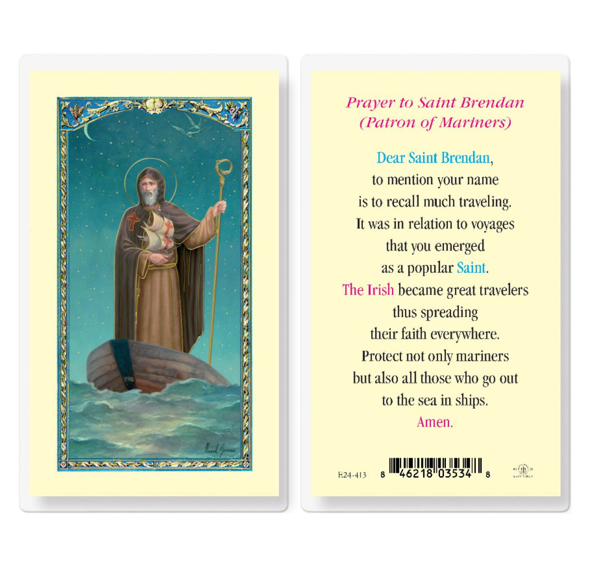 St Brendan the Navigator Prayer Laminated Holy Cards 25pcs