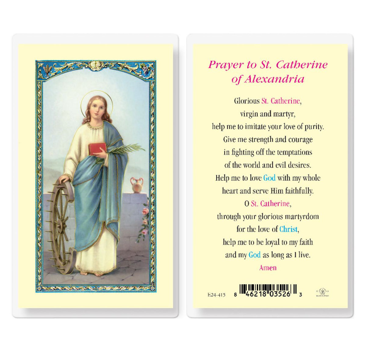 St Catherine of Alexandria Prayer Laminated Holy Cards 25pcs,