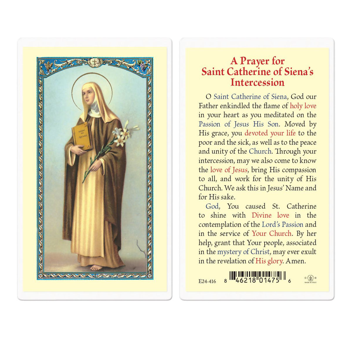 St Catherine of Siena Prayer Laminated Holy Cards 25pcs