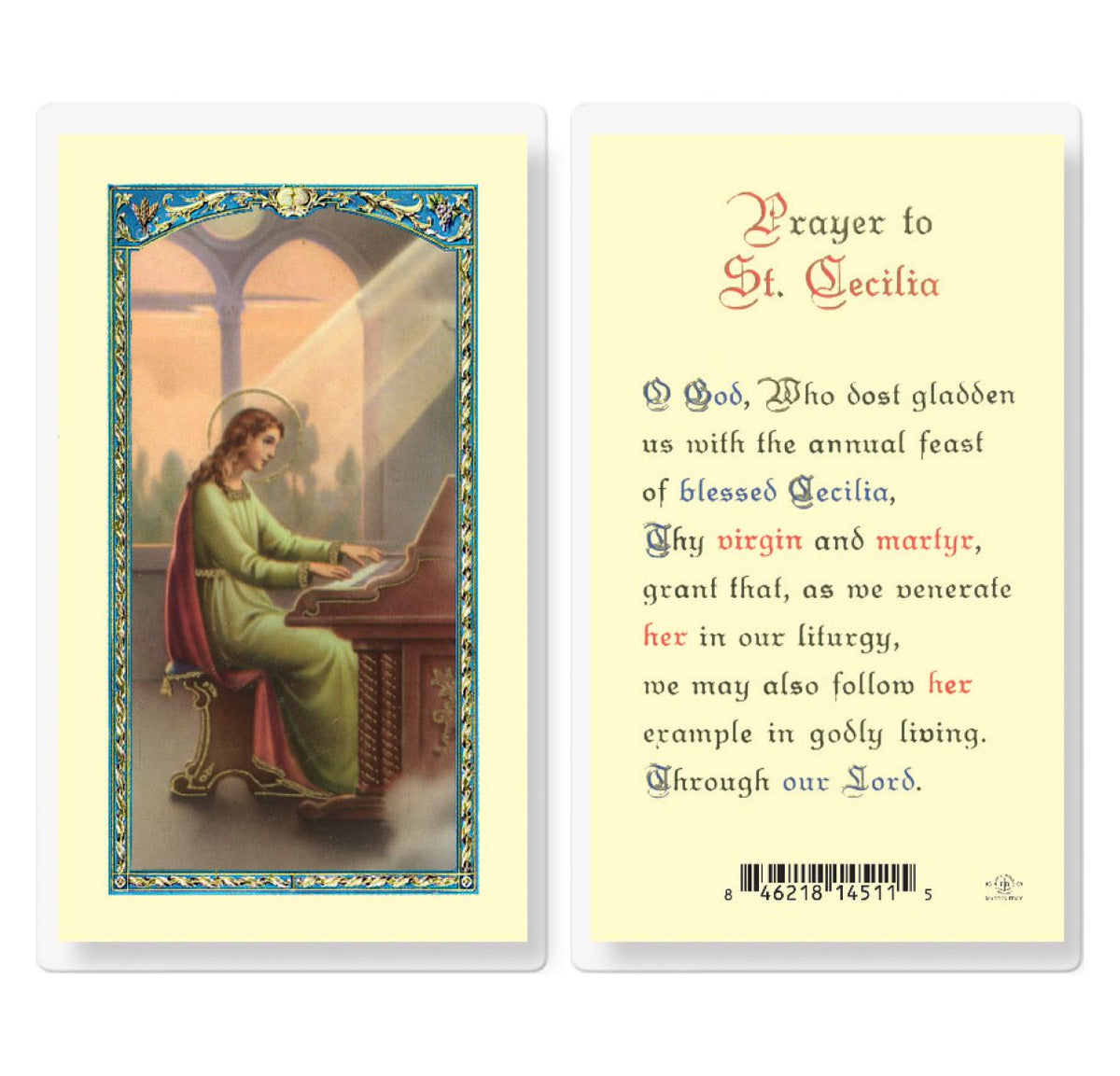 St Cecilia Prayer Laminated Holy Cards 25pcs