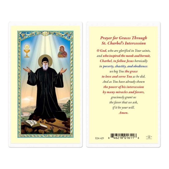 Fratelli Bonella St Charbel Prayer Laminated Holy Cards 25pcs