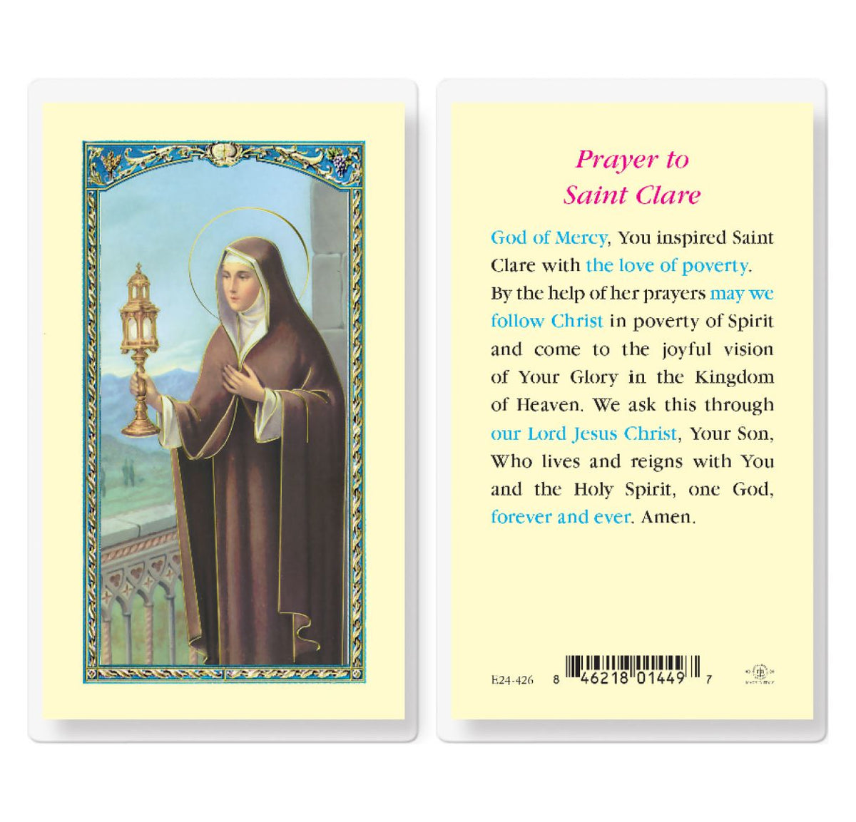 St Clare of Assisi Prayer Laminated Holy Cards 25pcs,