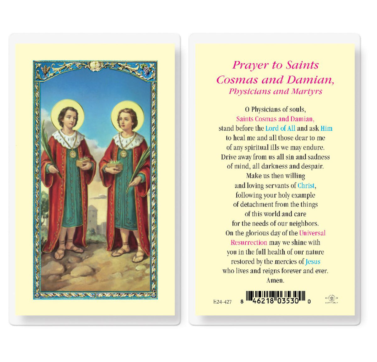 St Cosmos and St Damian Prayer Laminated Holy Cards 25pcs