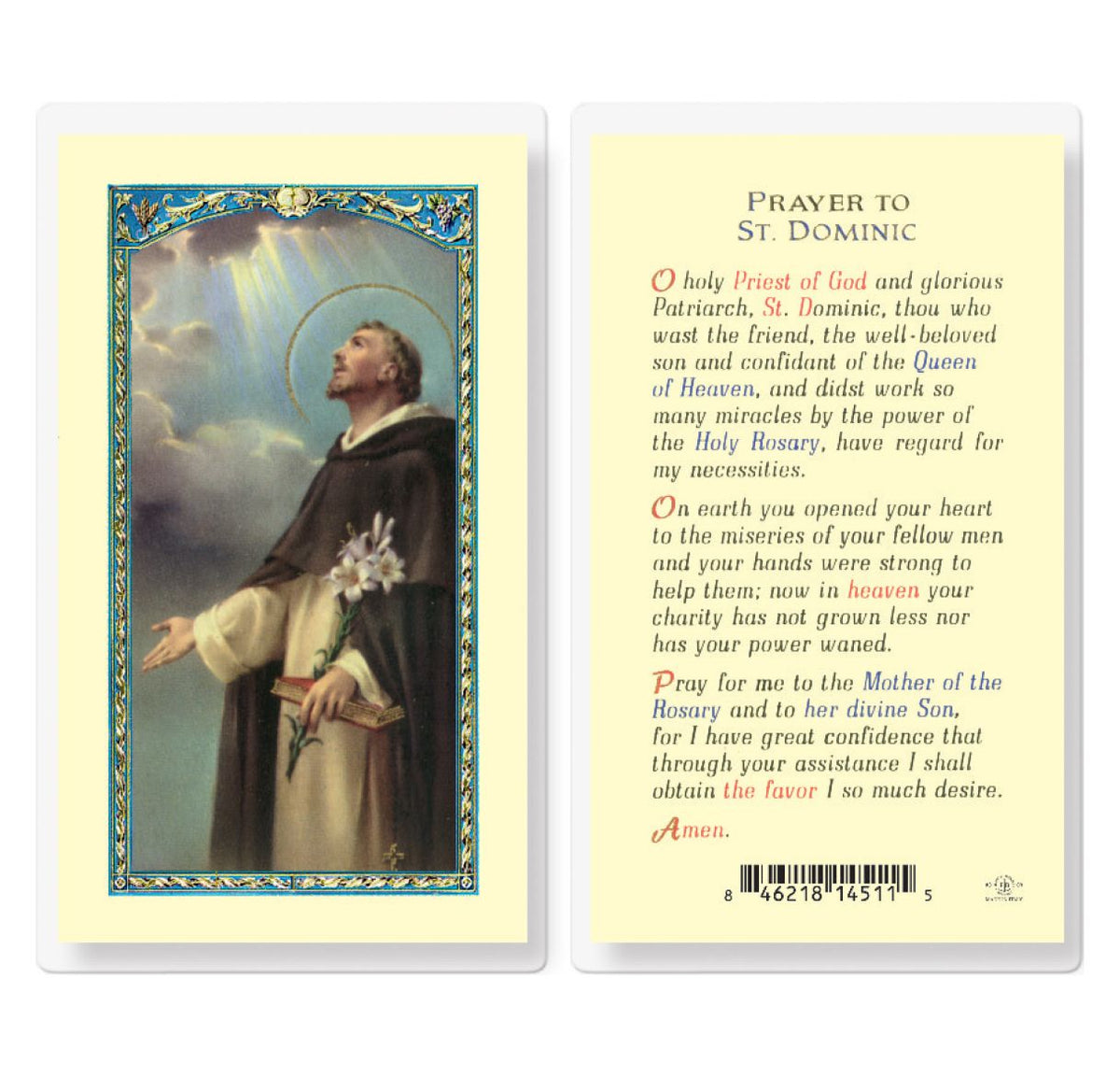 St Dominic de Guzman Prayer Laminated Holy Cards 25pcs,