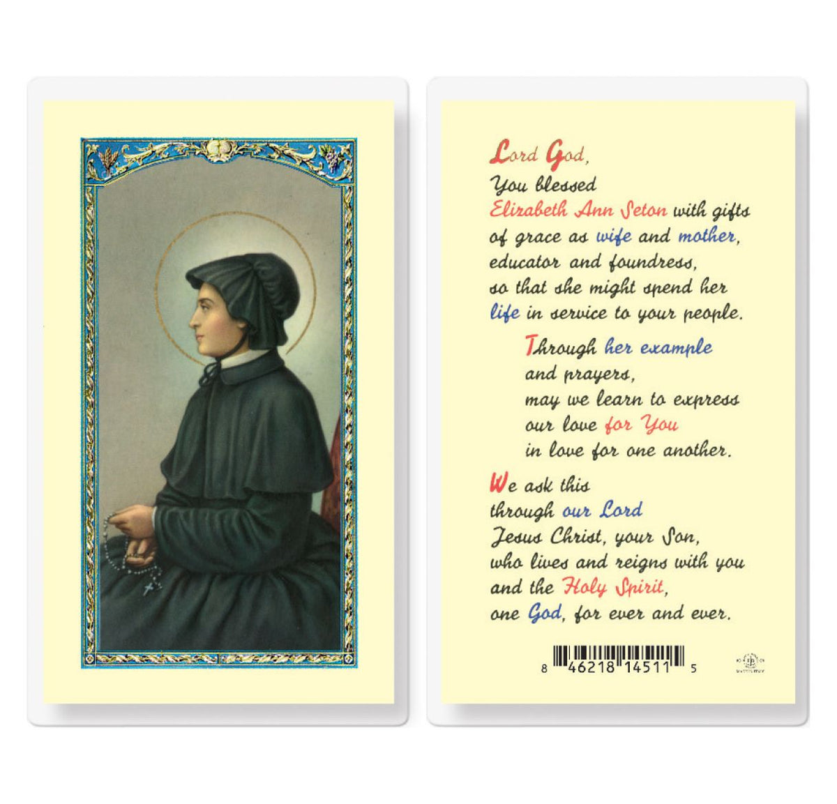 St Elizabeth Ann Seton Prayer Laminated Holy Cards 25pcs,