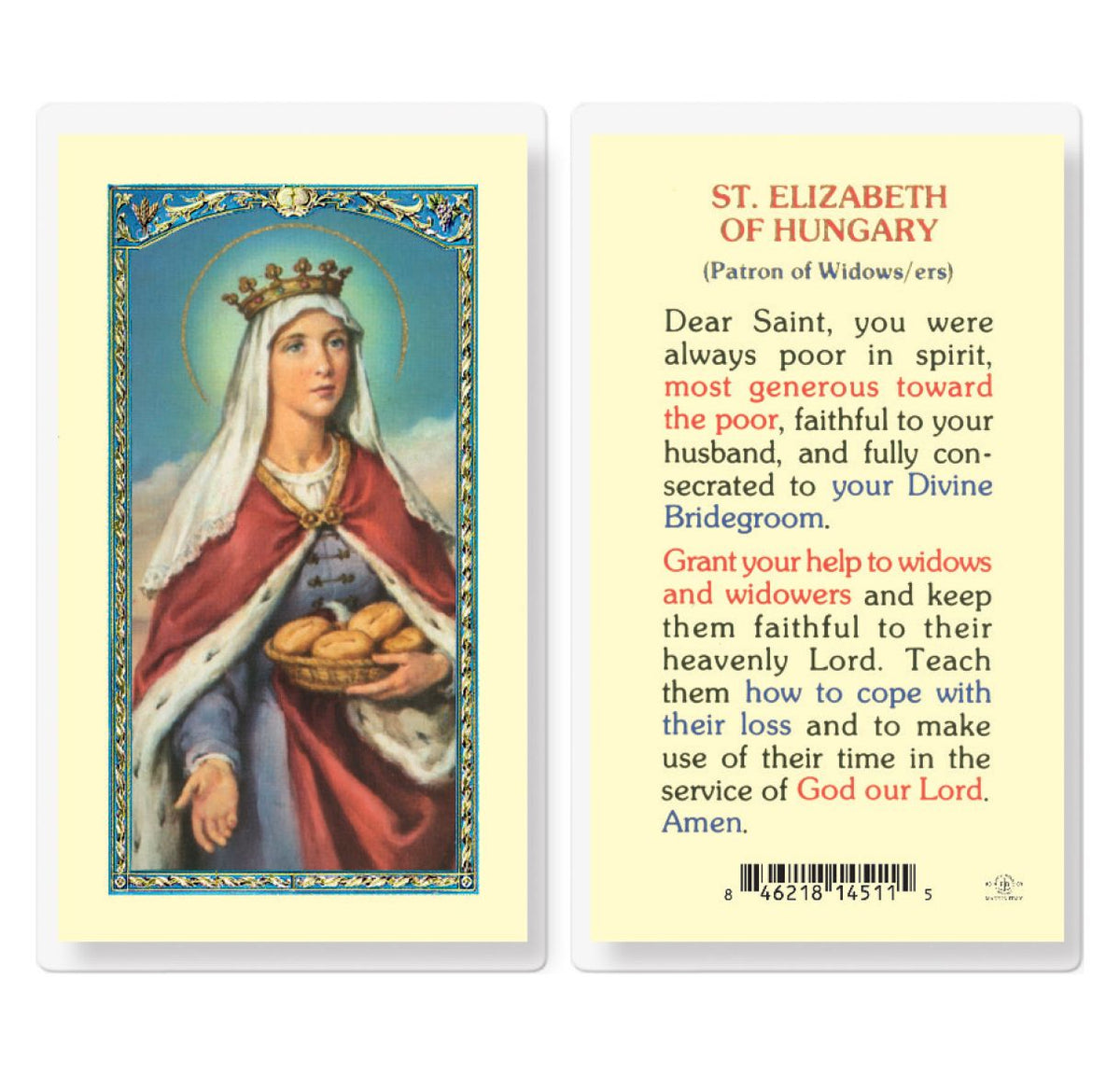 St Elizabeth of Hungary Widows Prayer Laminated Holy Cards 25pc,