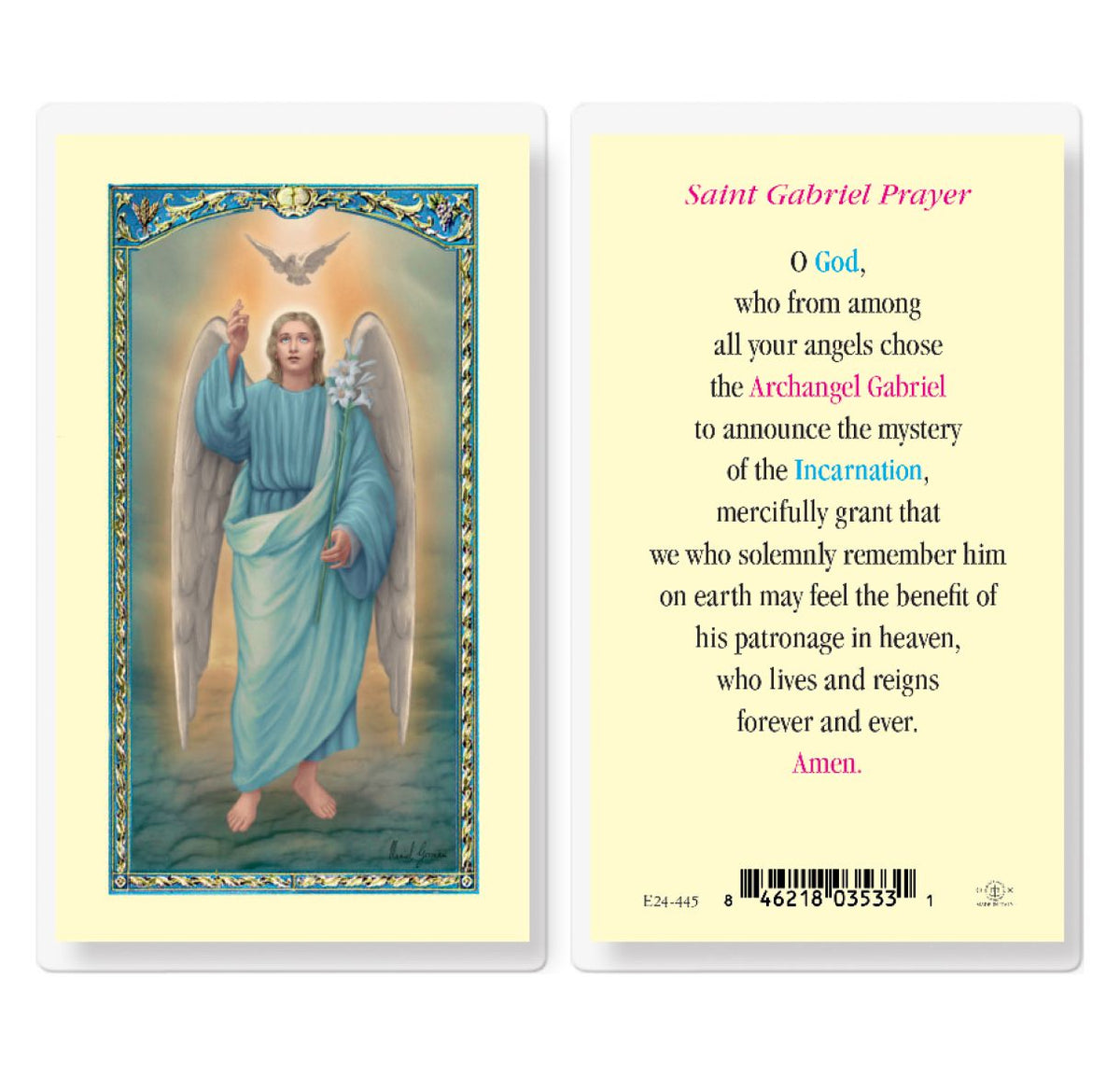 St Gabriel the Archangel Prayer Laminated Holy Cards 25pcs