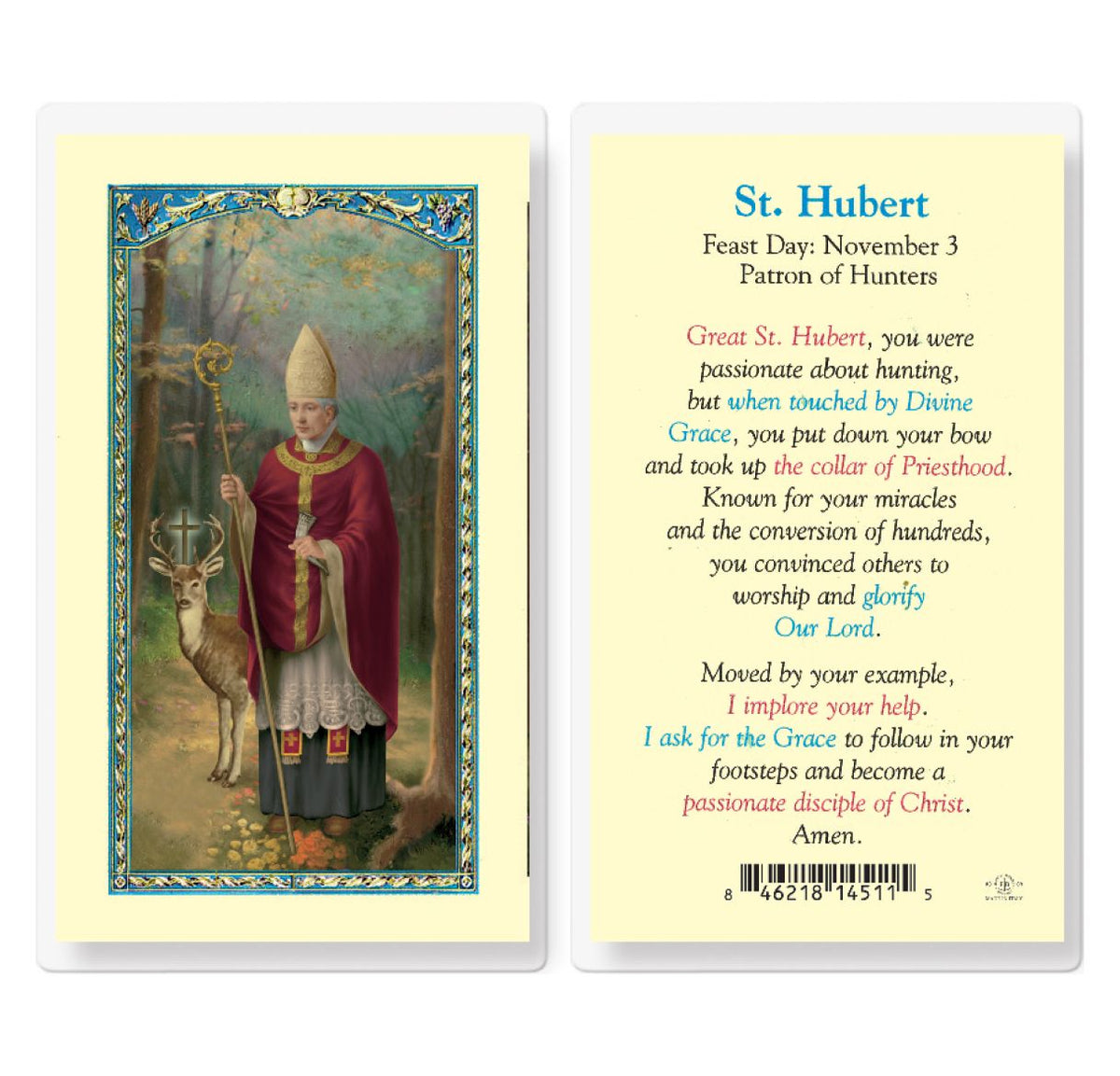 Fratelli Bonella St Hubert of Liege Prayer Laminated Holy Cards 25pcs