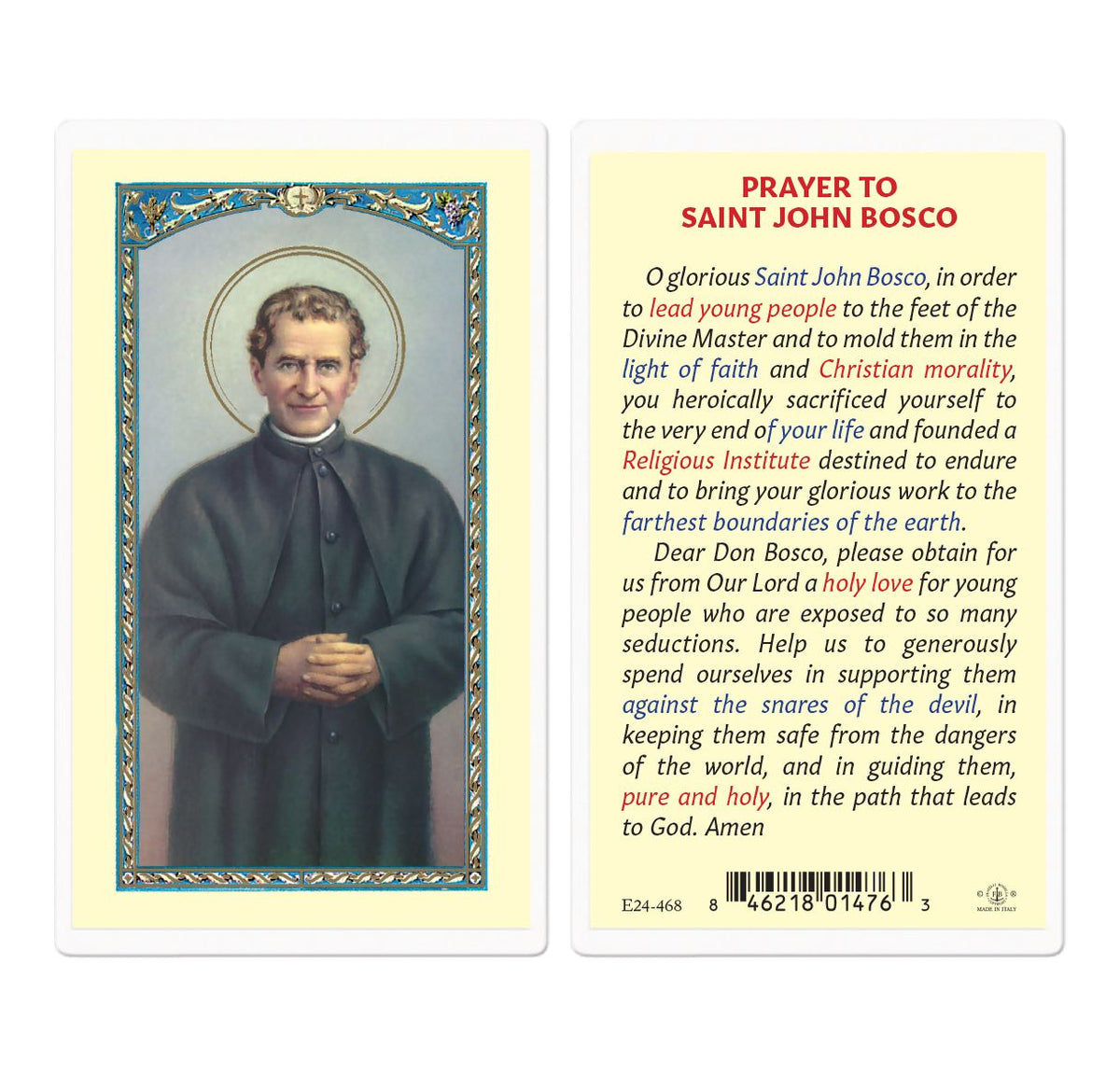 Fratelli Bonella St John Bosco Prayer Laminated Holy Cards 25pcs