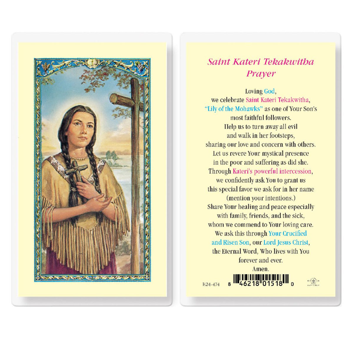 Fratelli Bonella St Kateri Tekakwitha Prayer Laminated Holy Cards 25pcs,