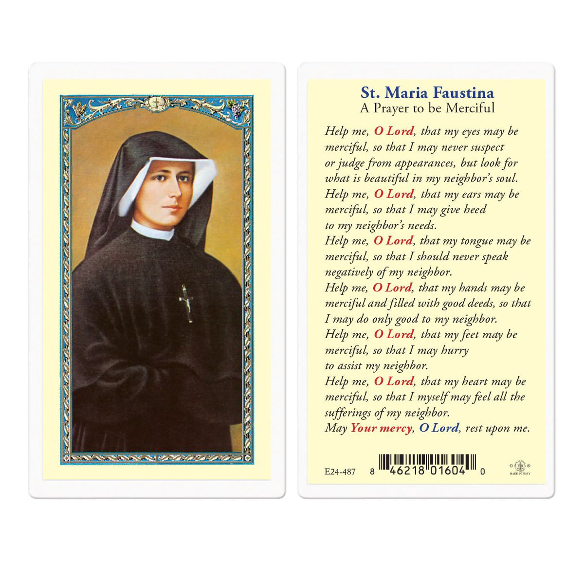 St Maria Faustina Prayer Laminated Holy Cards 25pcs