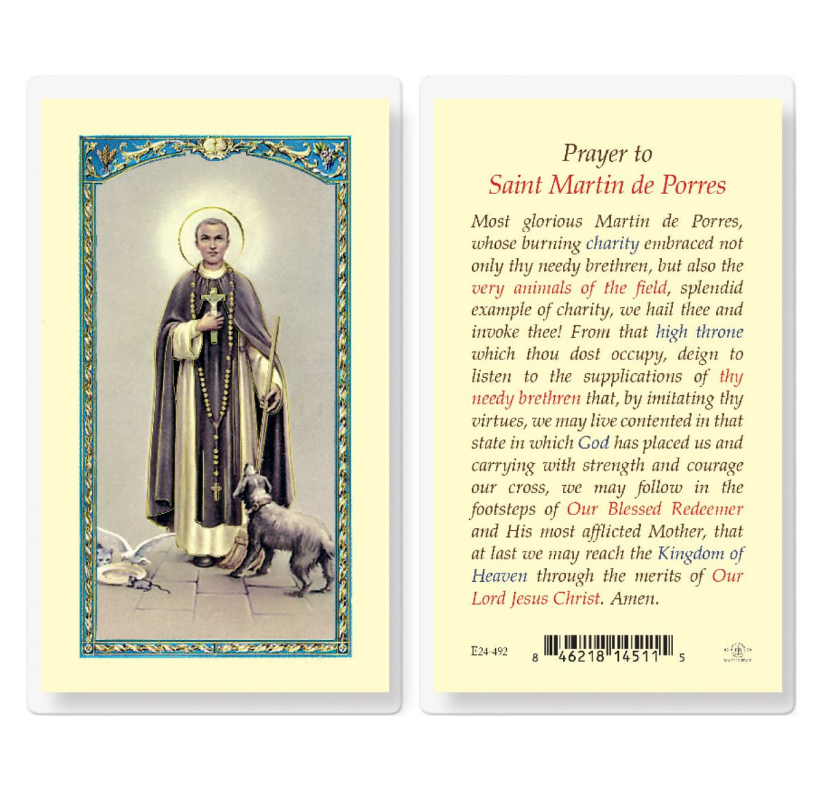 St Martin De Porres Prayer Laminated Holy Cards 25pcs,