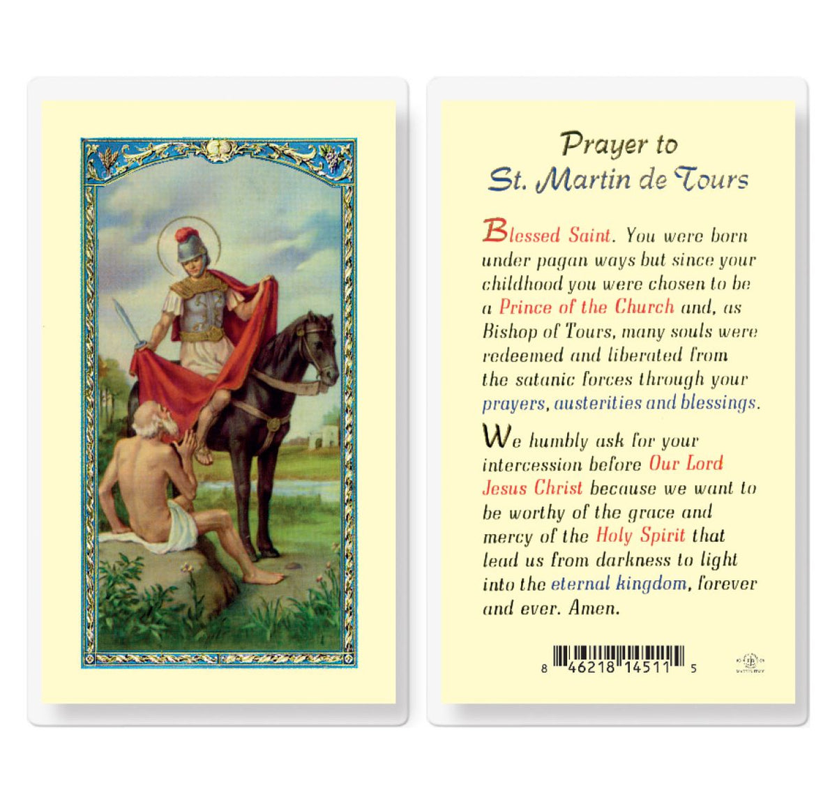 St Martin of Tours Prayer Laminated Holy Cards 25pcs