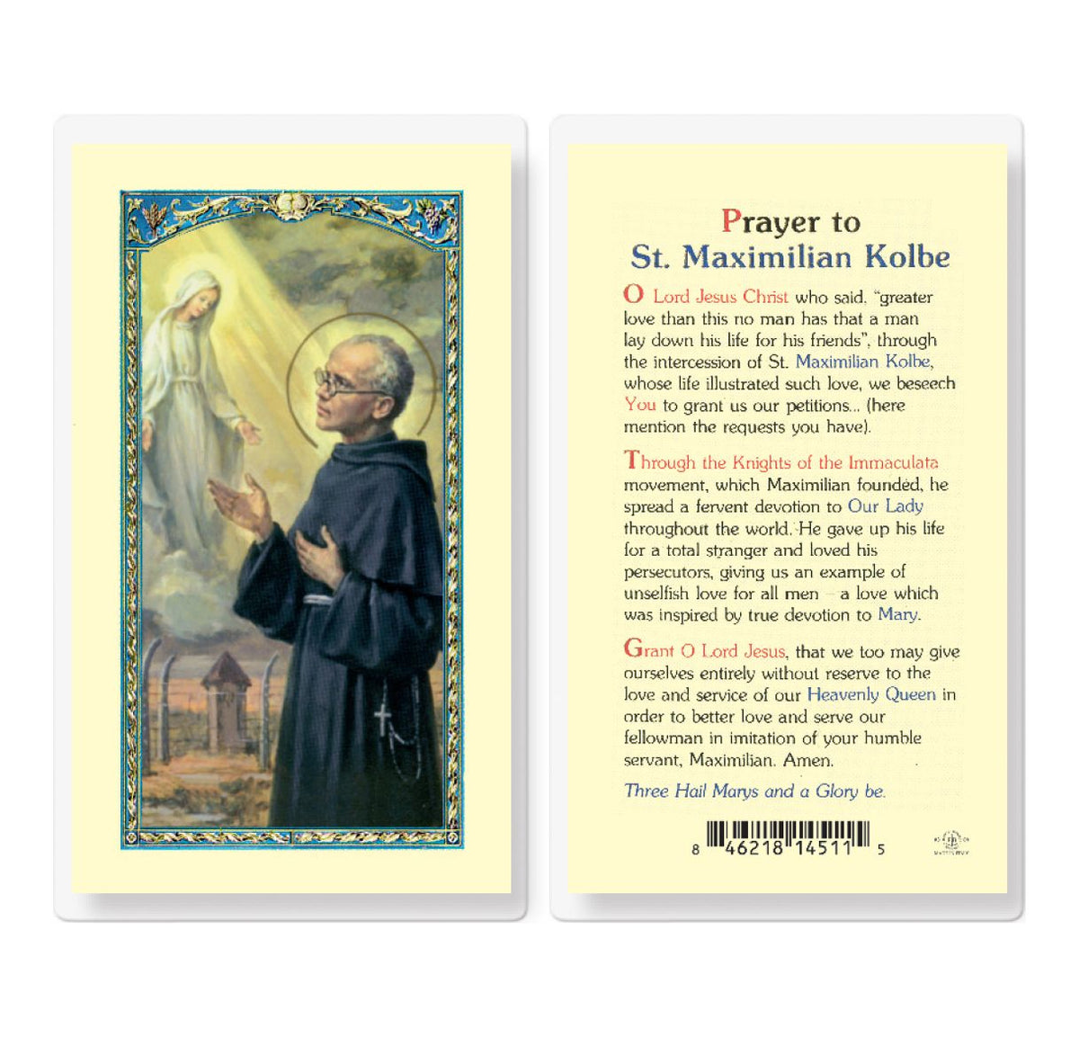 St Maximilian Kolbe Prayer Laminated Holy Cards 25pcs