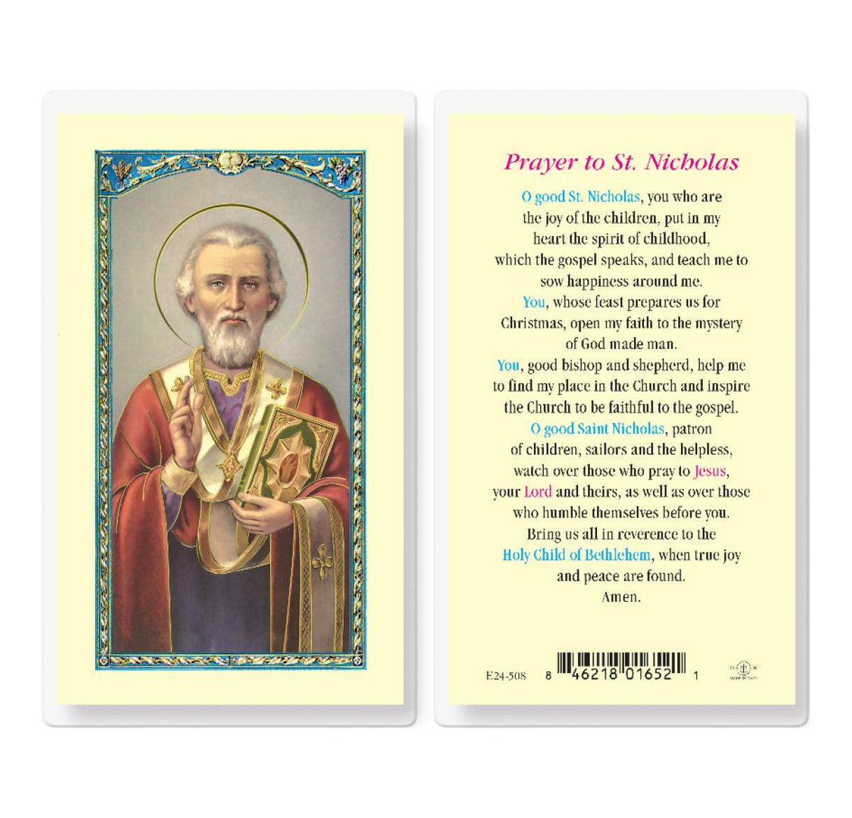 Fratelli Bonella St Nicholas Prayer Laminated Holy Cards 25pcs,