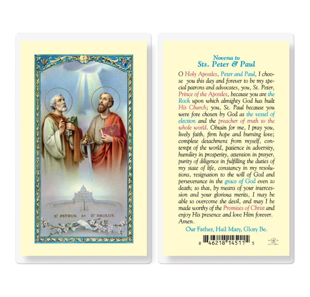 Novena to St Peter and St Paul Prayer Laminated Holy Cards 25pcs