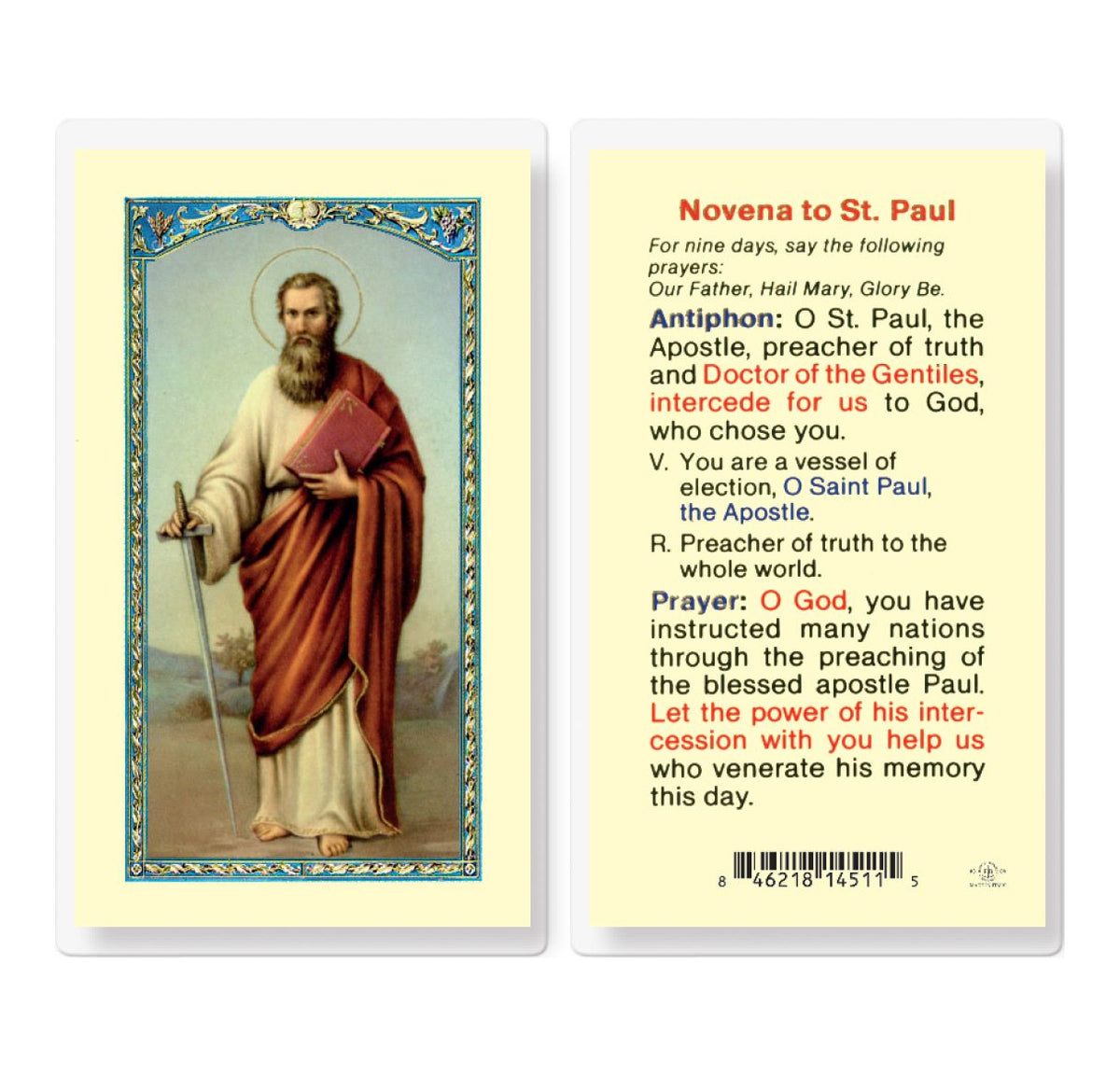 St Paul Novena Prayer Laminated Holy Cards 25pcs