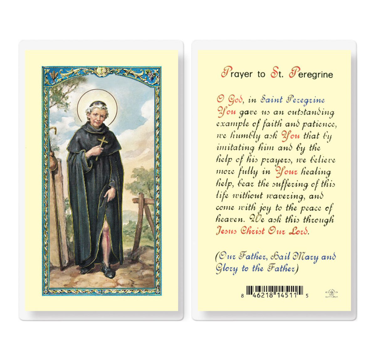 St Peregrine Laziosi Prayer Laminated Holy Cards 25pcs,