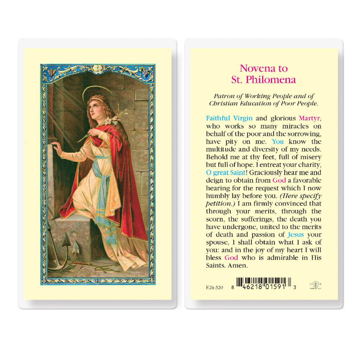 St Philomena Prayer Laminated Holy Cards 25pcs,