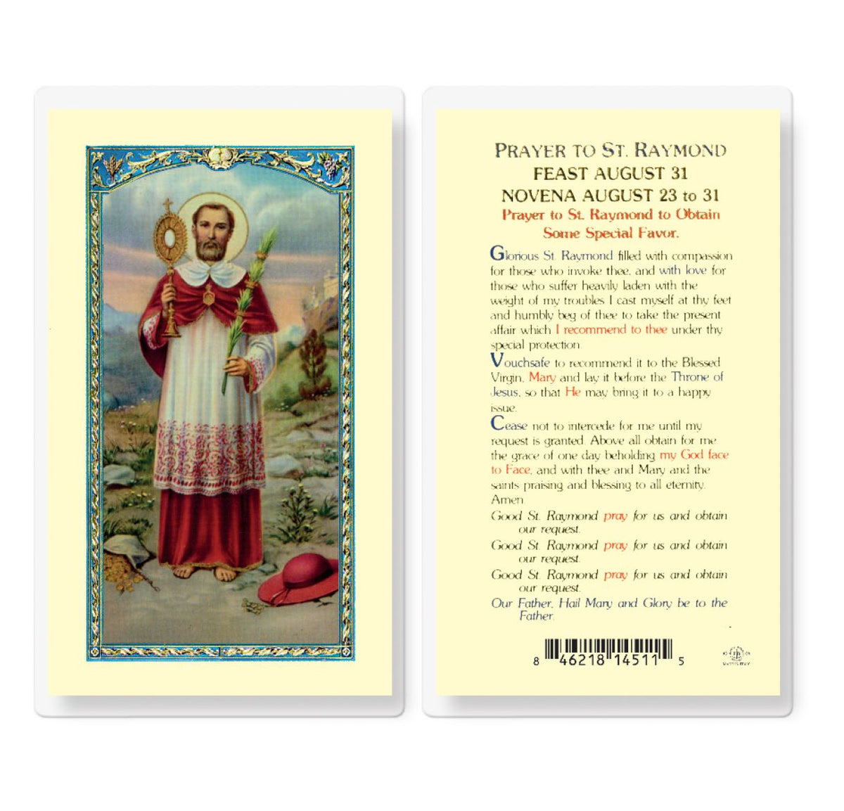 Fratelli Bonella St Raymond Nonnatus Prayer Laminated Holy Cards 25pcs