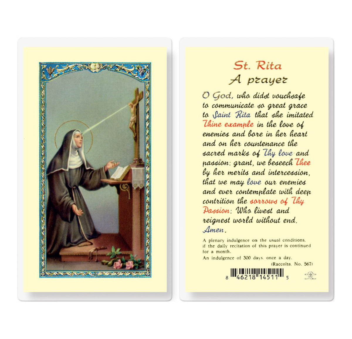 St Rita of Cascia Prayer Laminated Holy Cards 25pcs