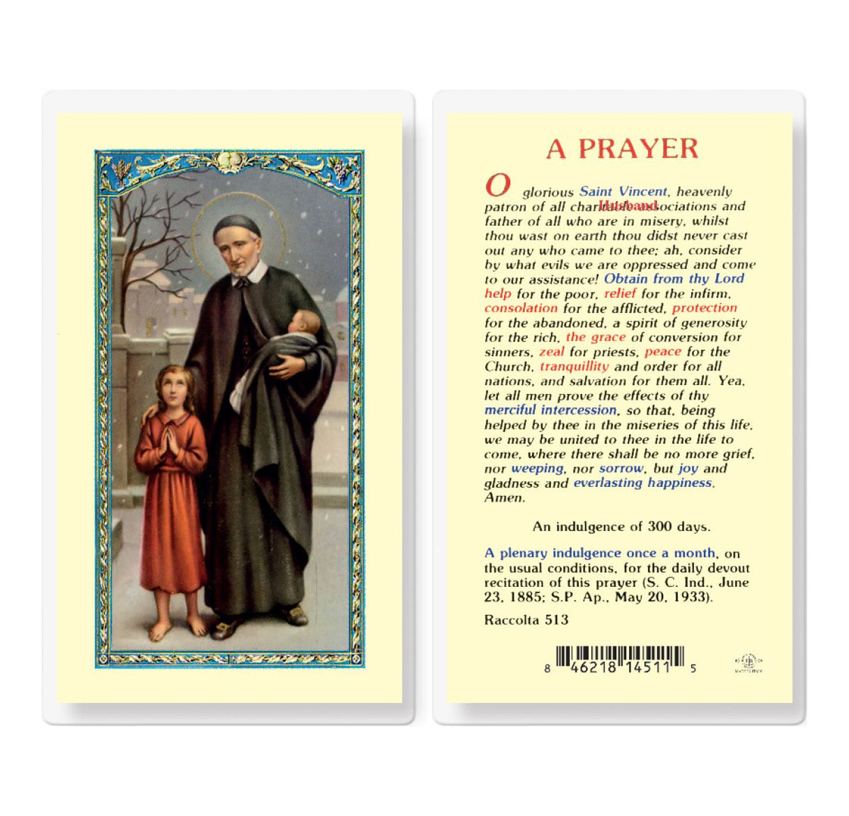 St Vincent De Paul Prayer Laminated Holy Cards 25pcs,