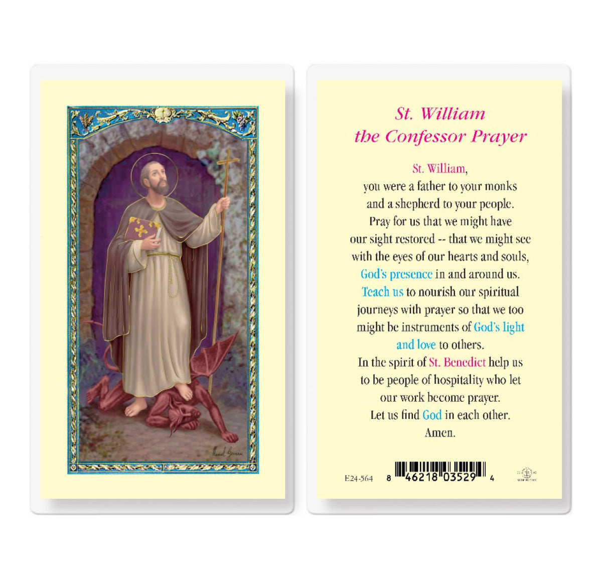 St William of Rochester Prayer Laminated Holy Cards 25pcs