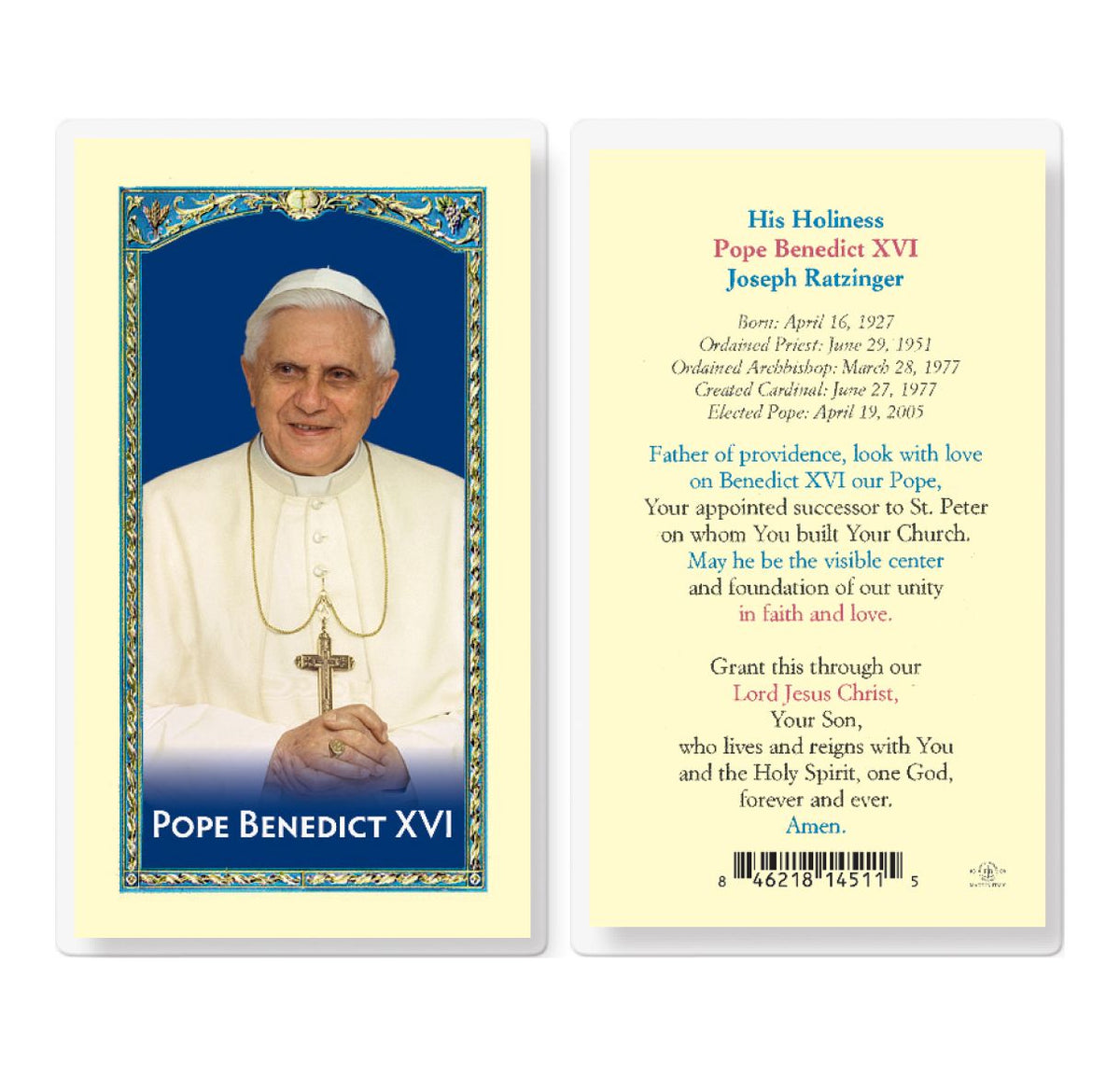 Pope Benedict XVI Prayer Laminated Holy Cards 25pcs