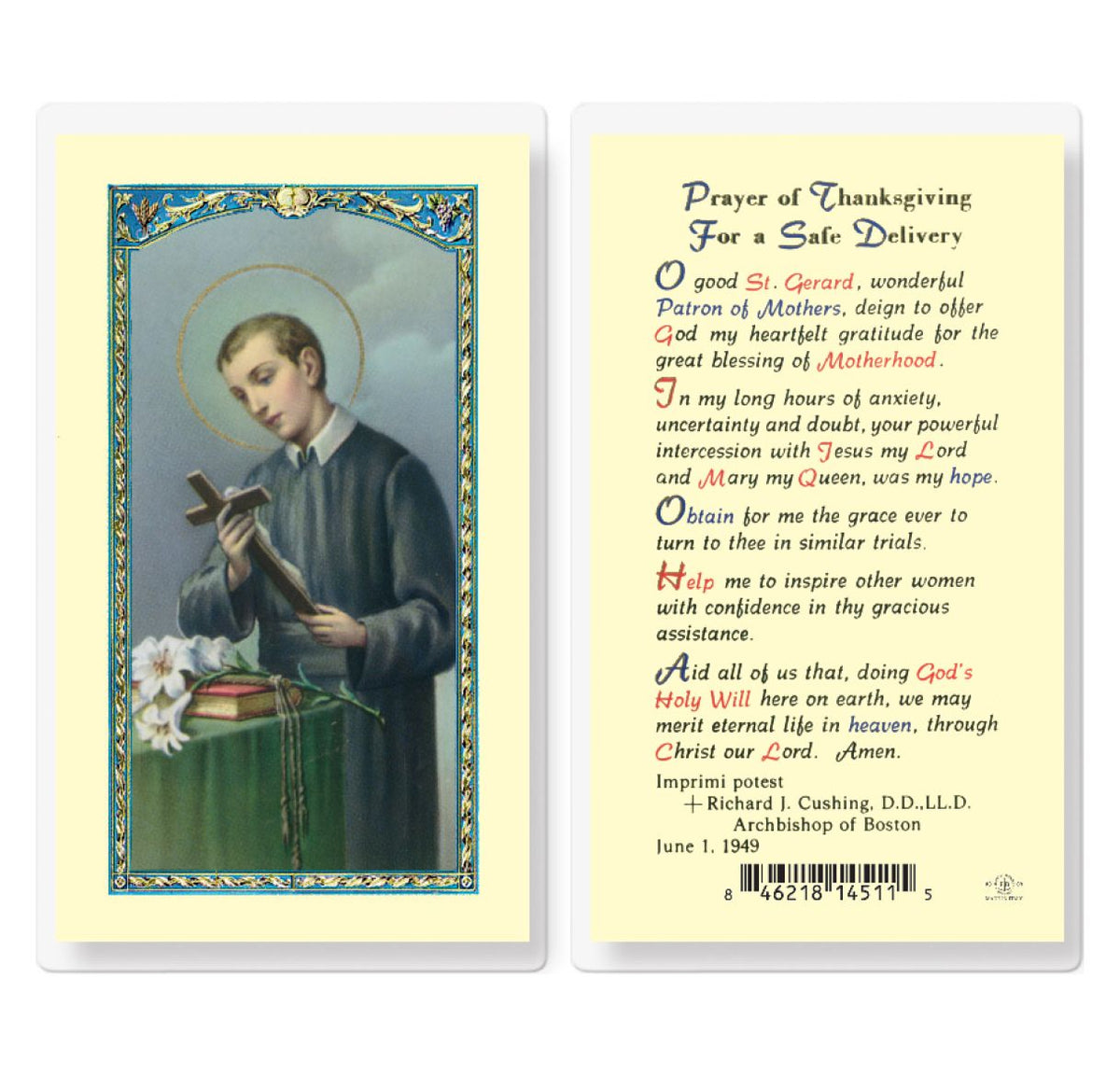 Fratelli Bonella St Gerard Majella Safe Delivery Prayer Laminated Holy Cards 25pcs