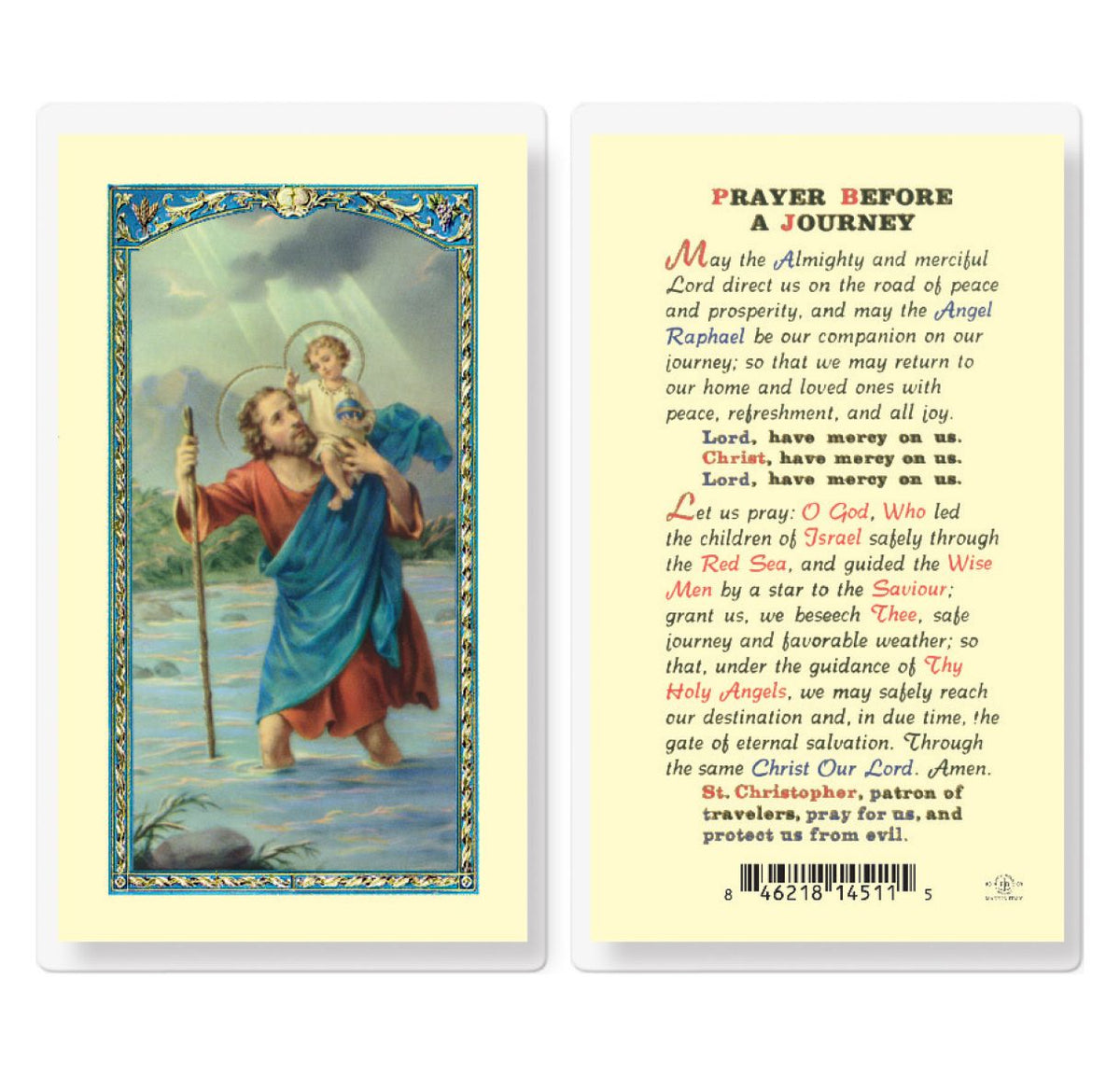 St Christopher Prayer Before a Journey Laminated Holy Cards 25pcs