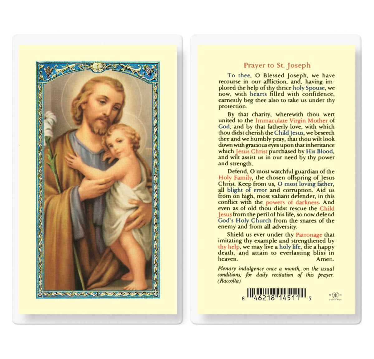 Fratelli Bonella St Joseph Prayer Laminated Holy Cards 25pcs