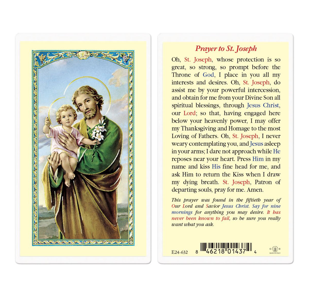 St Joseph 50th Year Our Lord Prayer Laminated Holy Cards 25pcs,