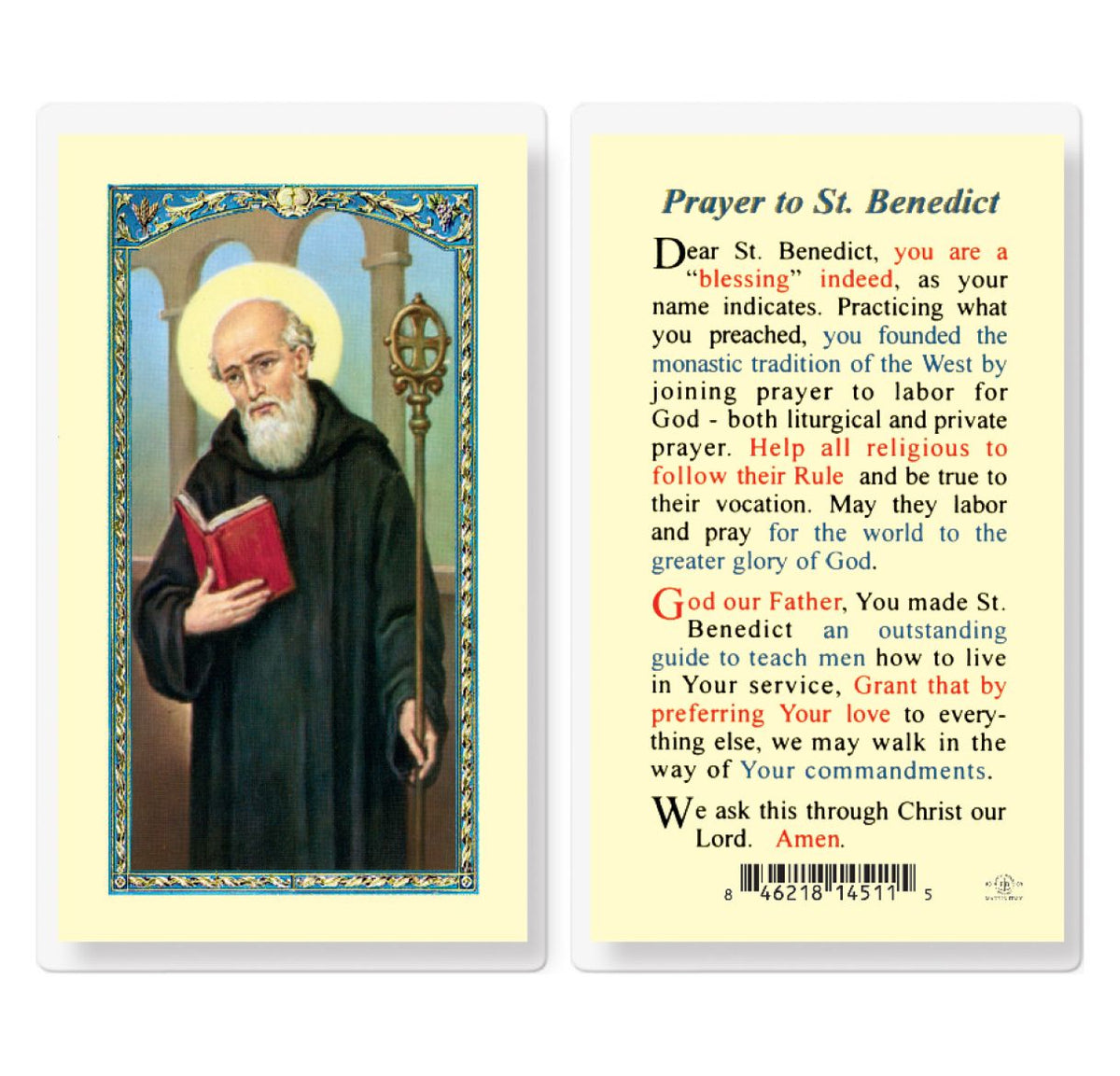 Fratelli Bonella St Benedict Prayer Laminated Holy Cards 25pcs