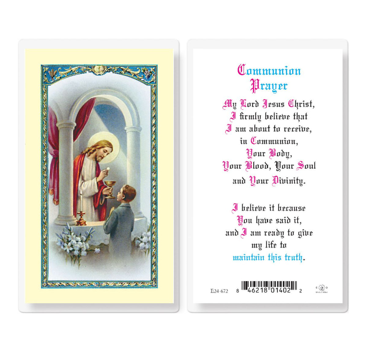 Communion with Boy Prayer Laminated Holy Cards 25pcs