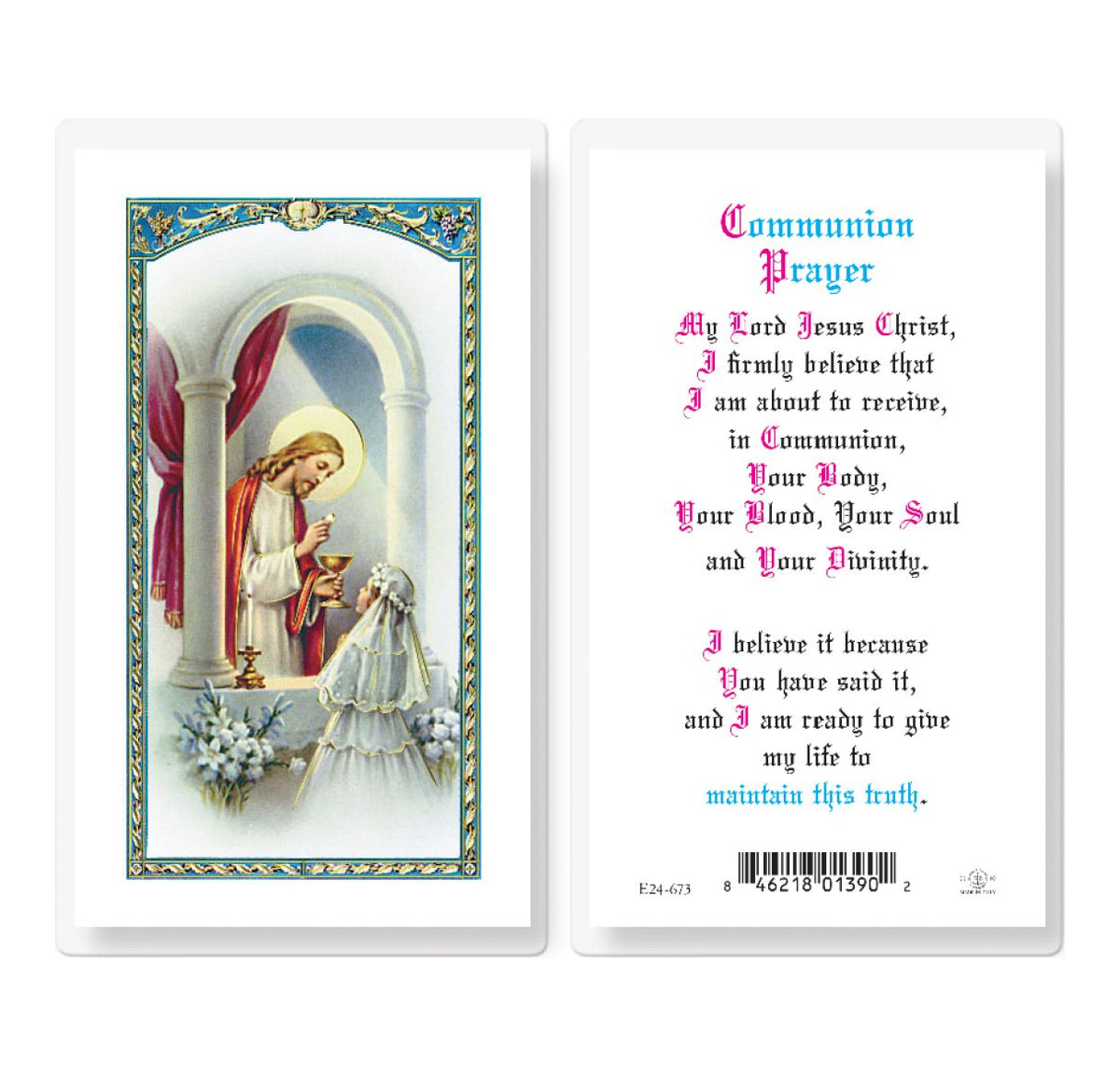 Fratelli Bonella Communion with Girl Prayer Laminated Holy Cards 25pcs