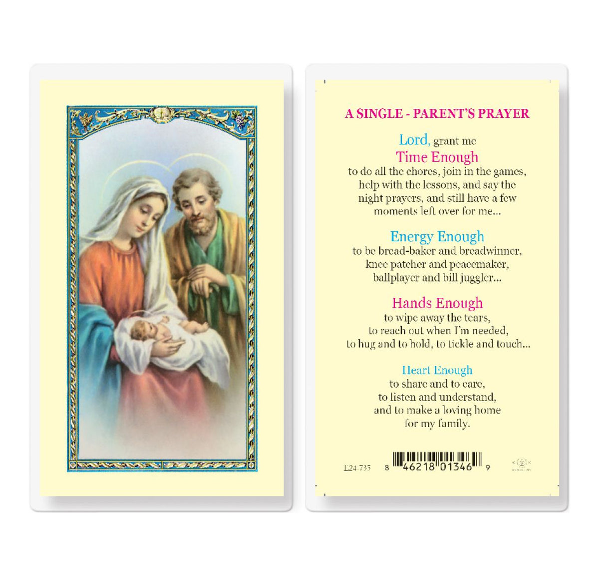 Holy Family Prayer for Single Parents Laminated Holy Cards 25pcs