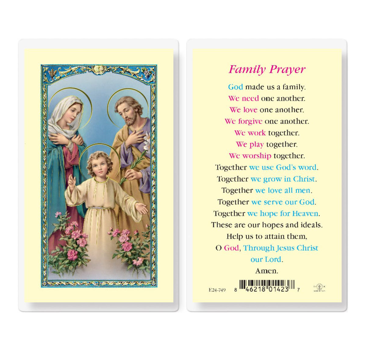 Holy Family Prayer for Families Laminated Holy Cards 25pcs