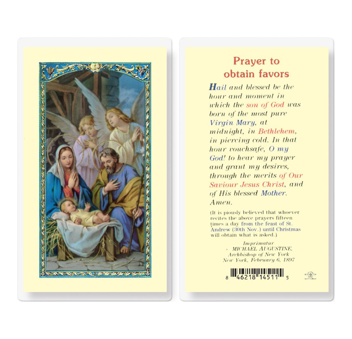 Prayer to Obtain Favors Laminated Holy Cards 25pcs,