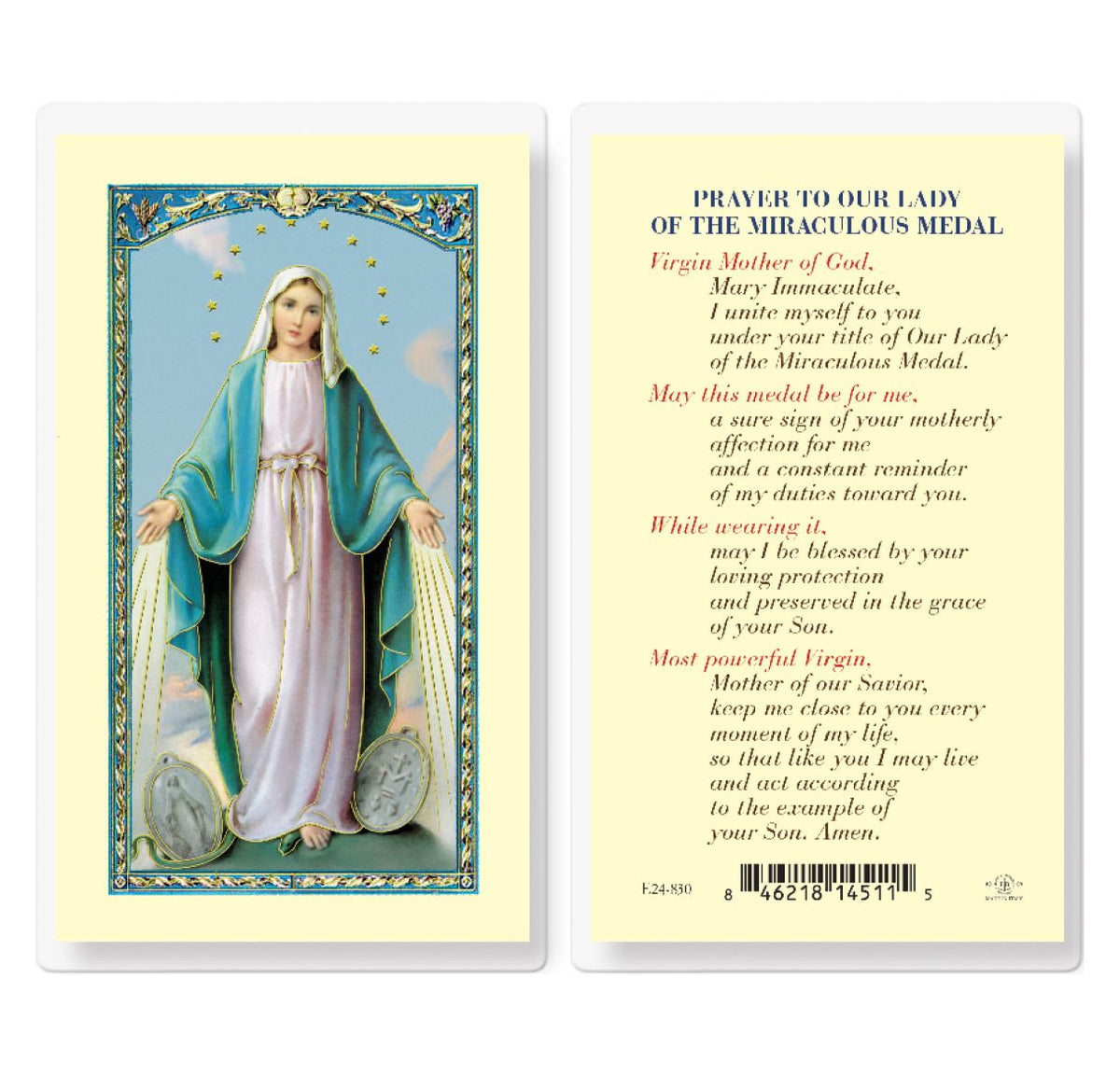 Our Lady of the Miraculous Medal Holy Card,