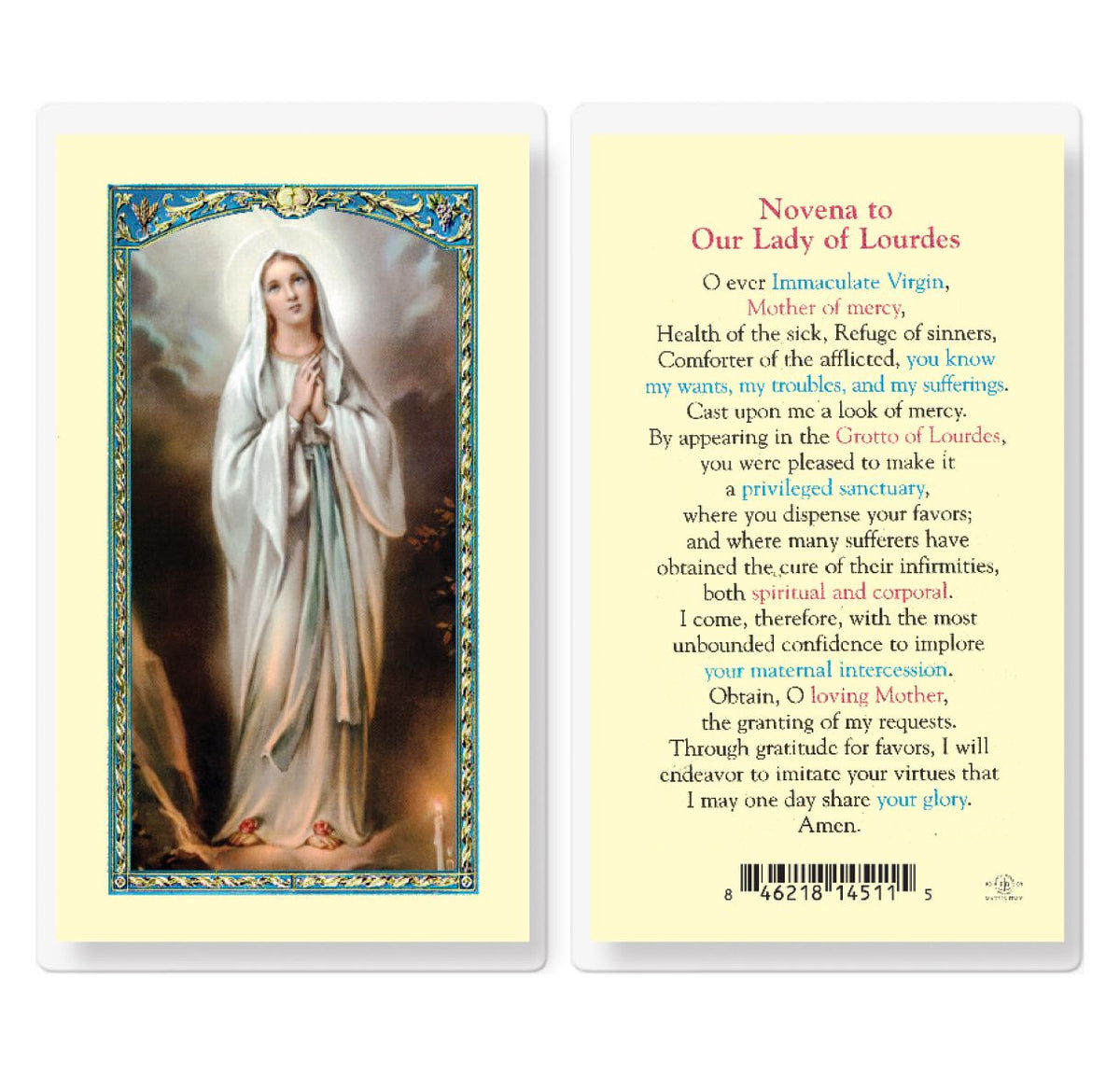 Novena to Our Lady of Lourdes Prayer Laminated Holy Cards 25pcs,