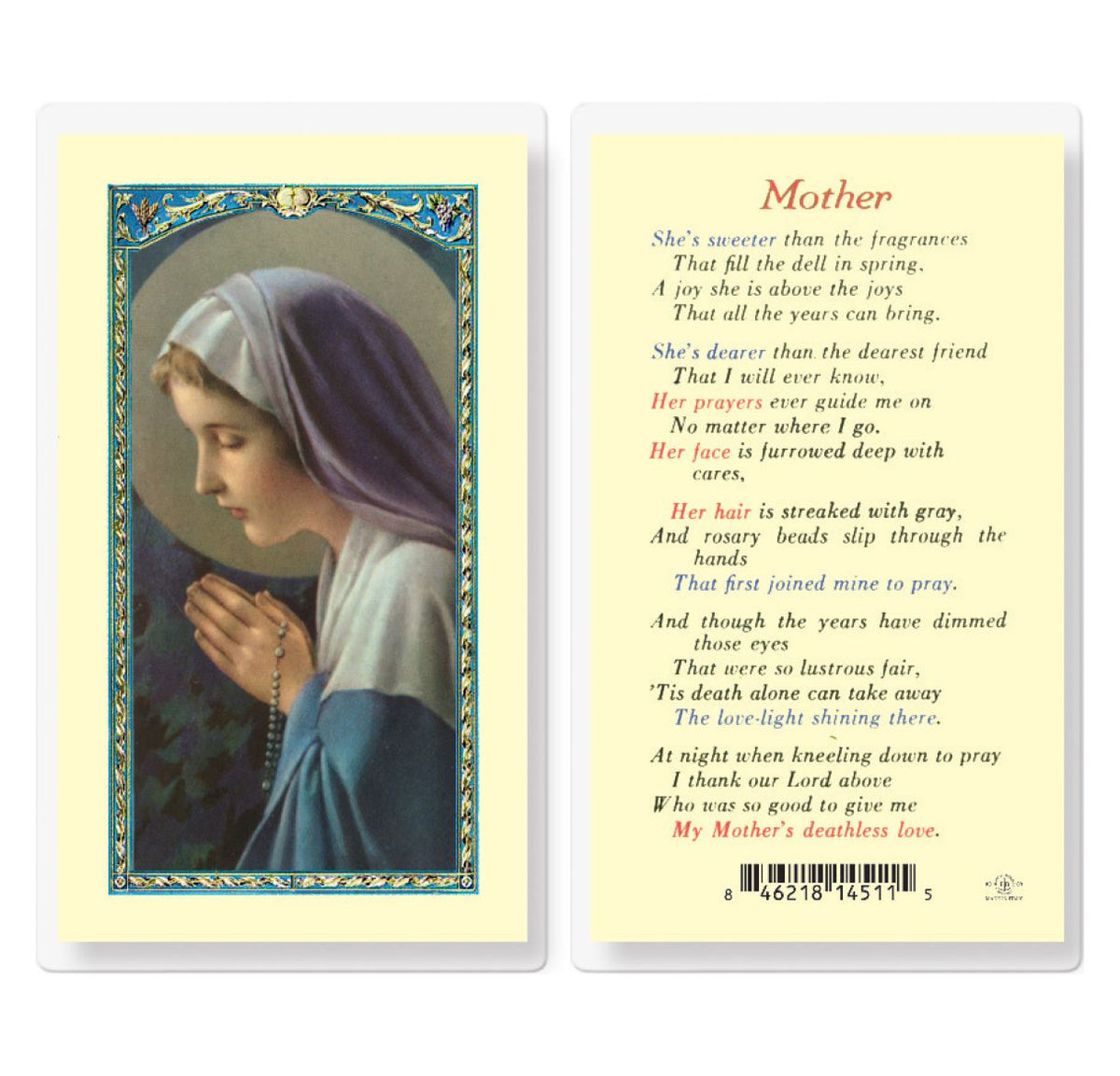 Mother Madonna Rosary Prayer Laminated Holy Cards 25pcs