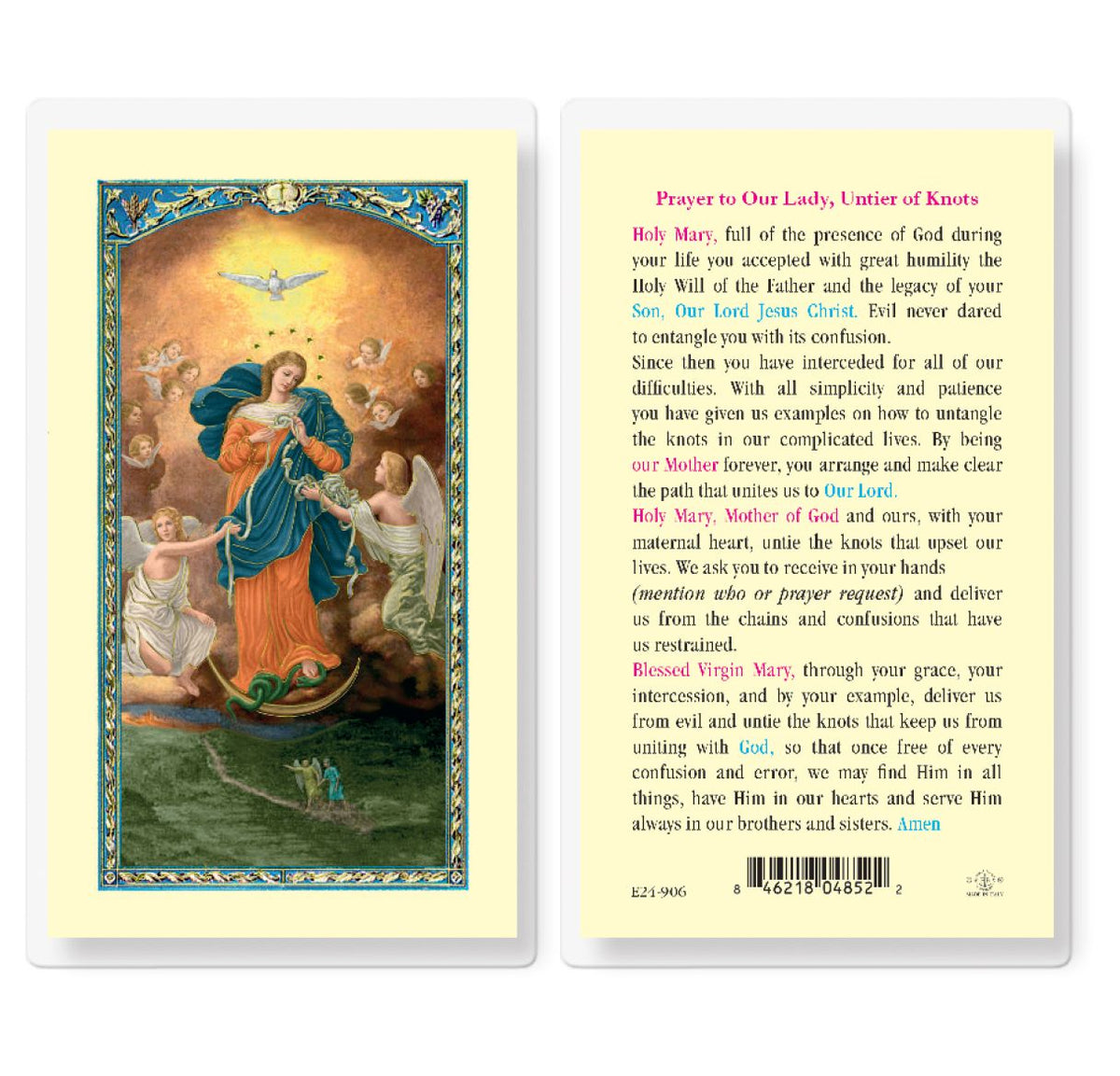 Our Lady Untier of Knots Prayer Laminated Holy Cards 25pcs,