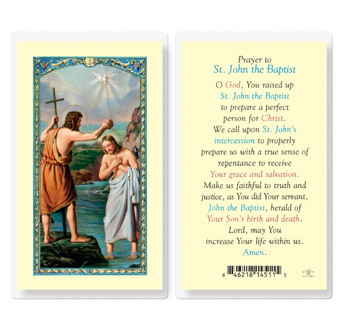 St John the Baptist Prayer Laminated Holy Cards 25pcs