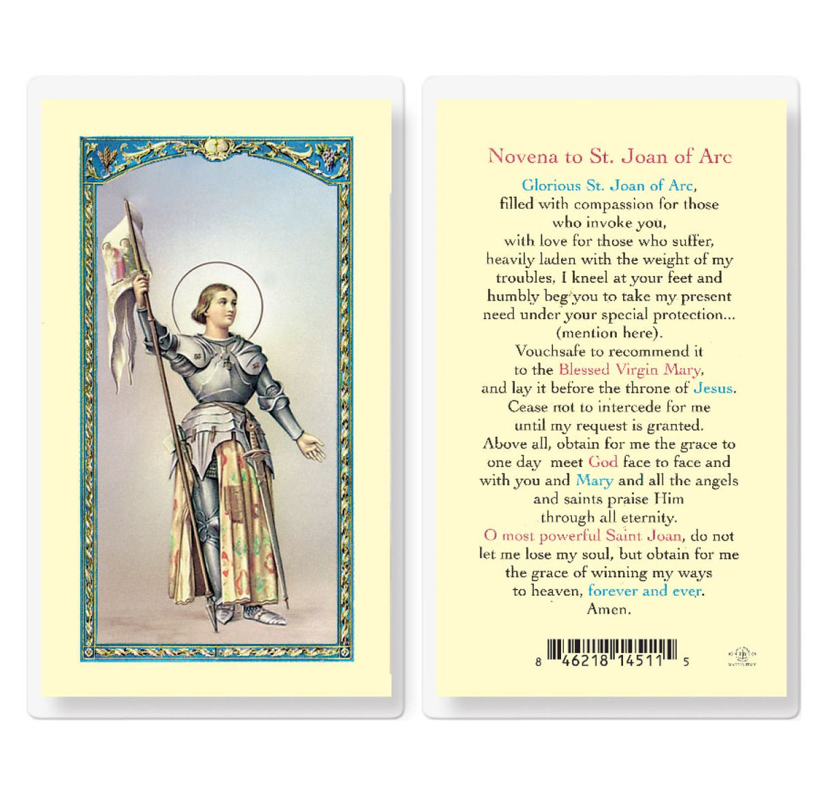 St Joan of Arc Prayer Laminated Holy Cards 25pcs