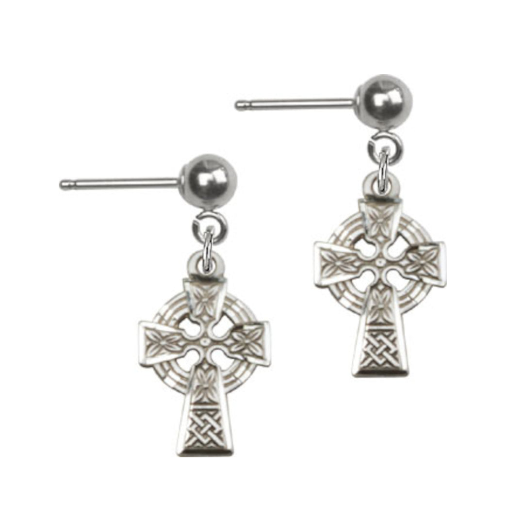 Bliss Manufacturing Sterling Silver Irish Celtic Cross Earrings w/Ball Post,